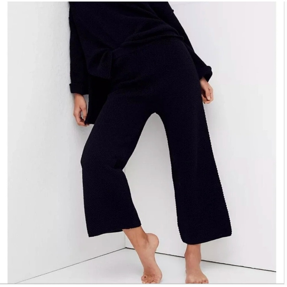 Free People Beach Hailee Waffle Stitch Black Wide Leg Pants Women XS Chunky Knit